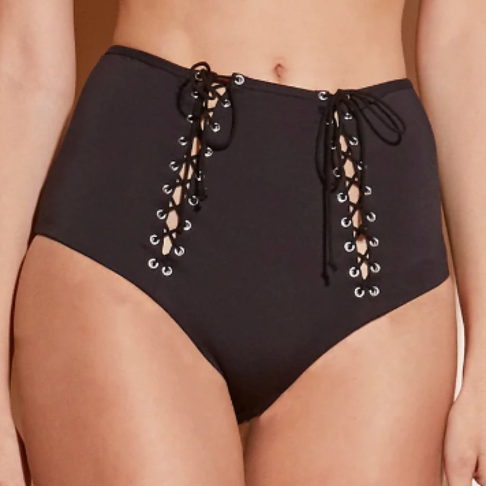 Fleur du Mal Lace Up High Waist Bikini Bathing Suit Black Size 1